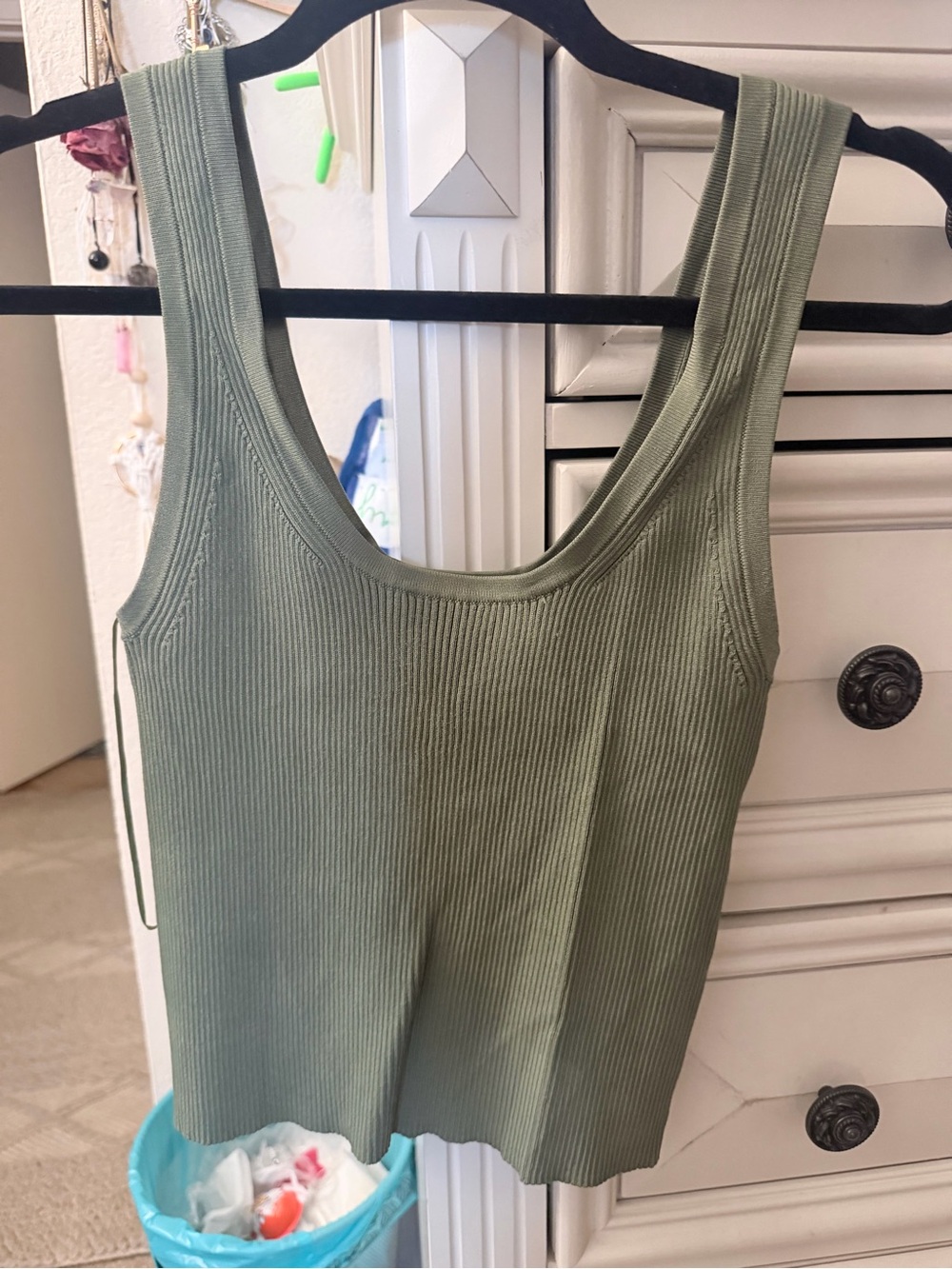 House of Harlow 1960 - Womens Ribbed Tank Top - Olive Green (M) NEW